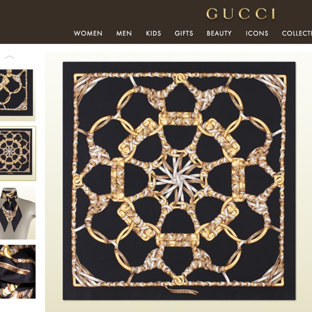 New Gucci Unisex Scarf Iconic Print Black Silk Wrap - Picture 3 of 16